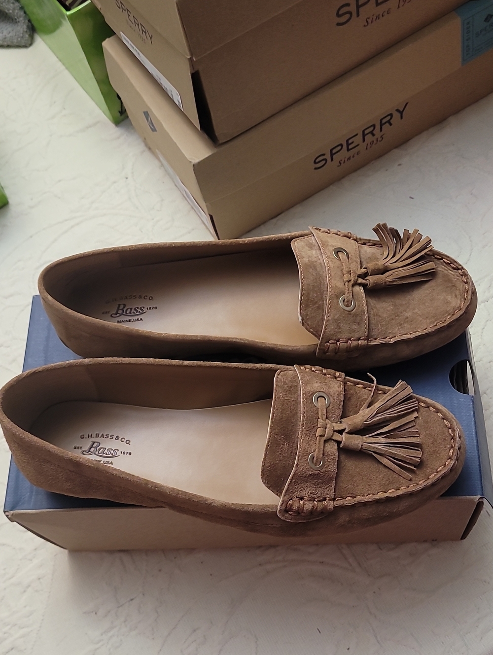 G.H. Bass & Co. Tan Suede Tassel Moccasin Loafers